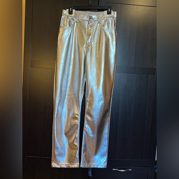 Abercrombie & Fitch Silver Metallic Vegan Leather Pants. Straight. Party. Sz 29 - Picture 6 of 12